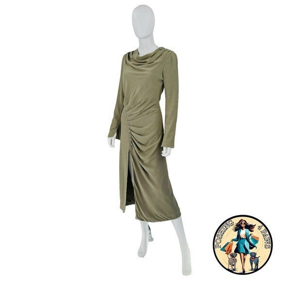Jonathan Simkhai Bryanna Green Military Long Sleeve Formal Midi Dress Size 4